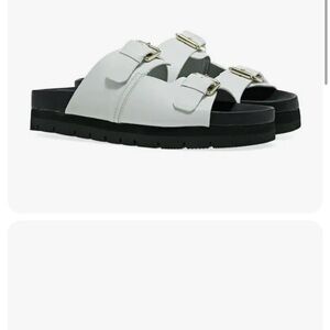 Anthropologie Grenson Flora White Leather Slide Platform Sandals Size 7.5